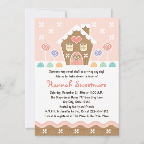PINK GINGERBREAD HOUSE BABY SHOWER INVITATION