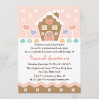 PINK GINGERBREAD HOUSE BIRTHDAY PARTY INVITATIONS