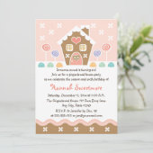 PINK GINGERBREAD HOUSE BIRTHDAY PARTY INVITATIONS (Standing Front)