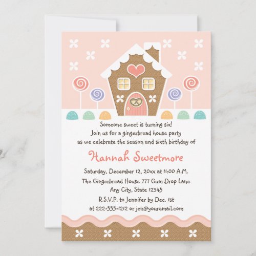 PINK GINGERBREAD HOUSE BIRTHDAY PARTY INVITATIONS