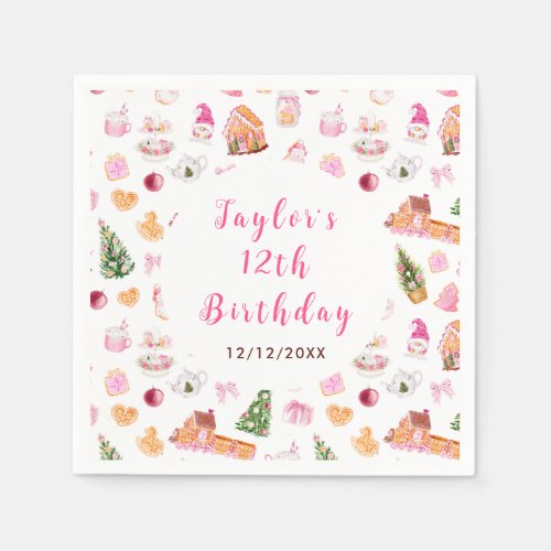 Pink Gingerbread House Birthday Party Napkins