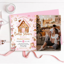 Pink Gingerbread House Christmas Baby Shower Photo