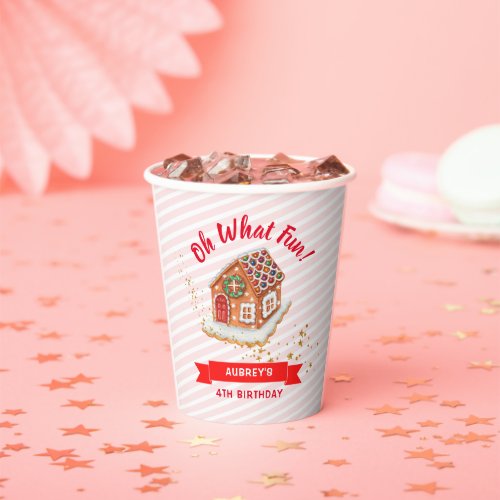 Pink Gingerbread House Christmas Birthday Paper Cups