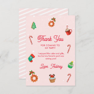 Pink Gingerbread House Christmas Birthday Thank You Card