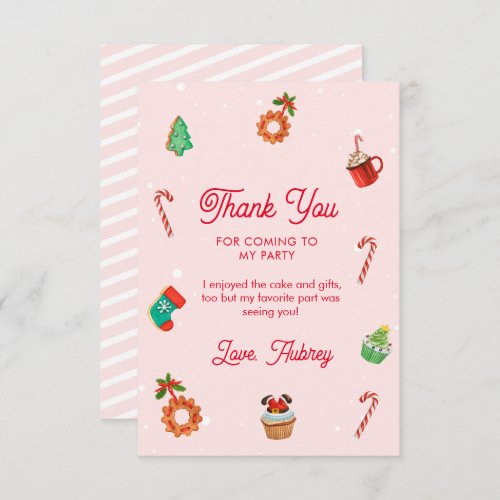 Pink Gingerbread House Christmas Birthday   Thank You Card