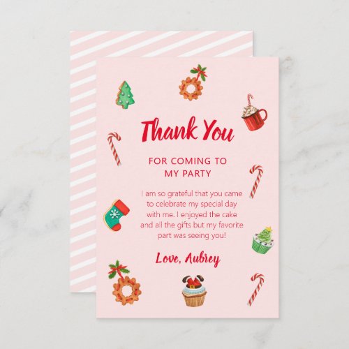 Pink Gingerbread House Christmas Birthday  Thank You Card