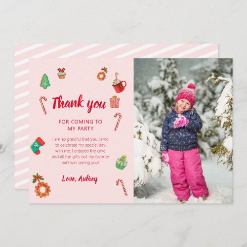 Pink Gingerbread House Christmas Birthday Thank You Card