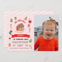 Pink Gingerbread House Christmas First Birthday In Invitation