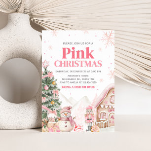 Pink Gingerbread House Christmas Party Invitation