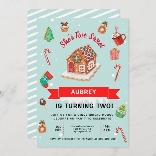 Pink Gingerbread House Christmas Second Birthday  Invitation