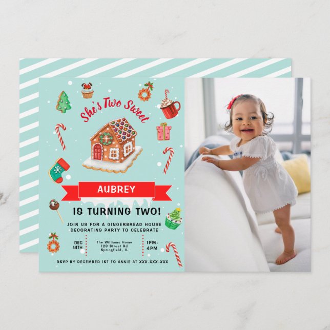 Pink Gingerbread House Christmas Second Birthday   Invitation (Front/Back)