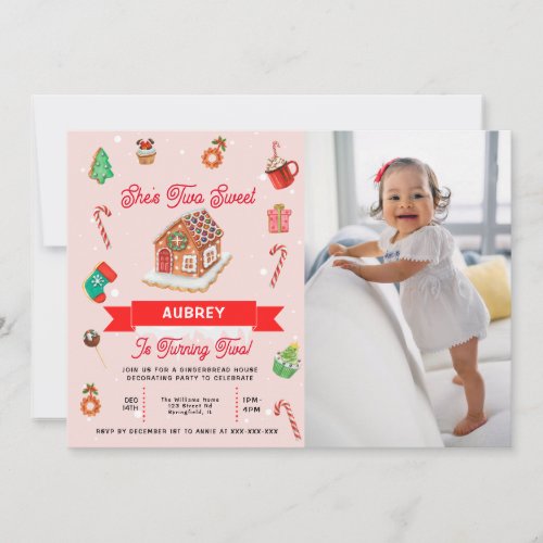 Pink Gingerbread House Christmas Second Birthday   Invitation