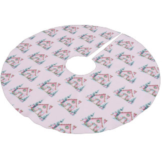 Pink Gingerbread House Decor Brushed Polyester Tree Skirt