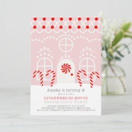 Pink Gingerbread House Decorating Birthday Party I Invitation