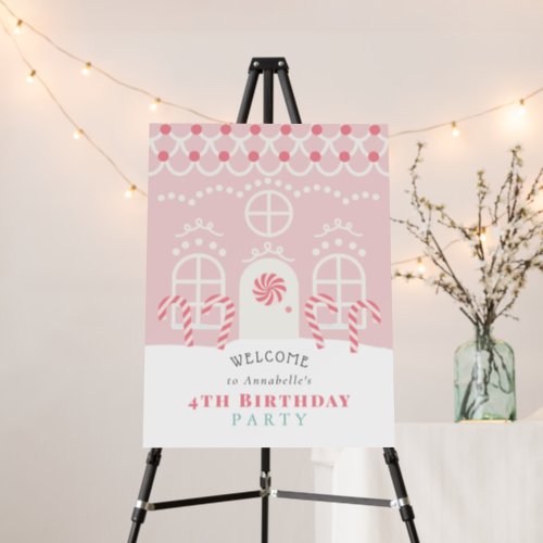 Pink Gingerbread House Decorating Birthday Welcome Foam Board