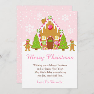 Pink Gingerbread House Decorating Christmas Party Holiday Card