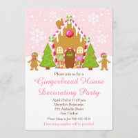 Pink Gingerbread House Decorating Christmas Party Invitation