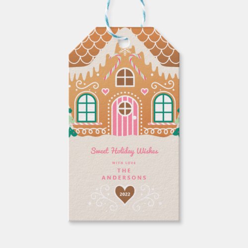 Pink Gingerbread House Decorating Party Gift Tags