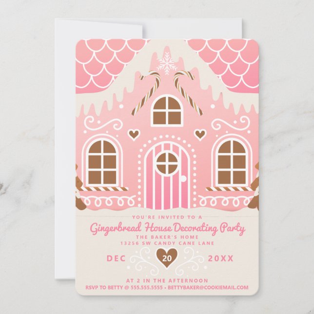 Pink Gingerbread House Decorating Party Invitation (Front)