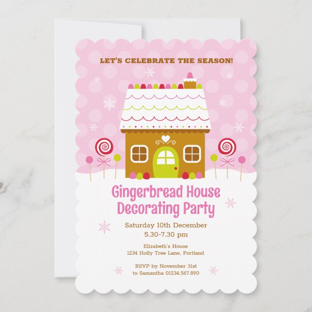 Pink Gingerbread House Decorating Party Invitation (Front)