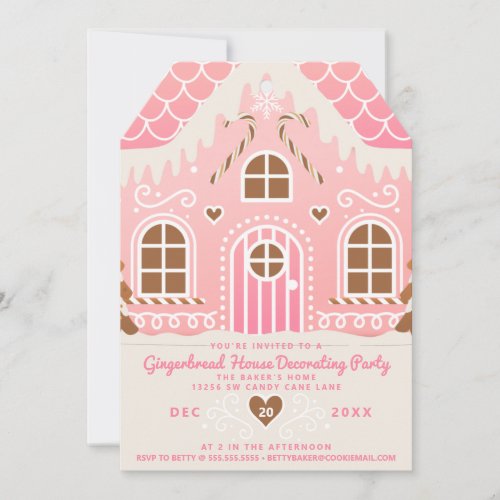 Pink Gingerbread House Decorating Party Invitation