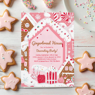 Pink Gingerbread House Decorating Party Invitation