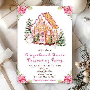 Pink Gingerbread House Decorating Party Invitation