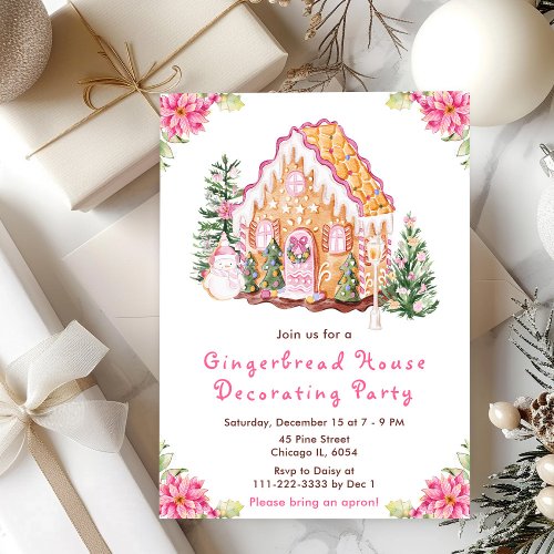 Pink Gingerbread House Decorating Party Invitation