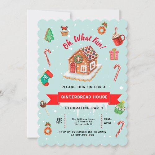 Pink Gingerbread House Decorating Party   Invitation