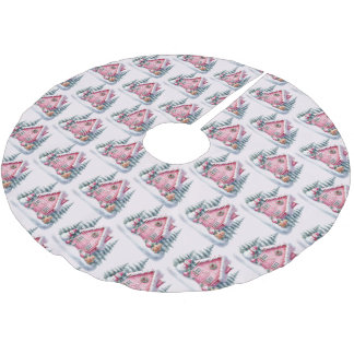Pink Gingerbread House Decoration Brushed Polyester Tree Skirt