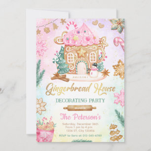 Pink Gingerbread House Decoration Party Invite