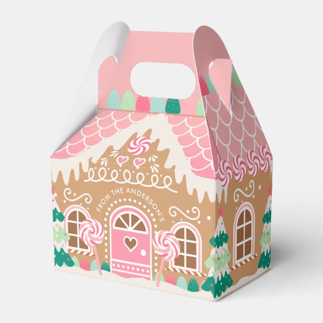 Pink Gingerbread House Favor Box (Back Side)
