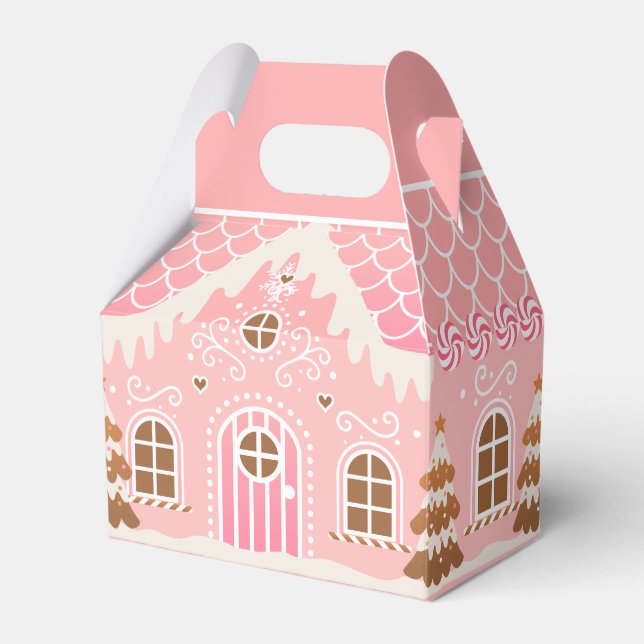 Pink Gingerbread House Favor Boxes (Front Side)
