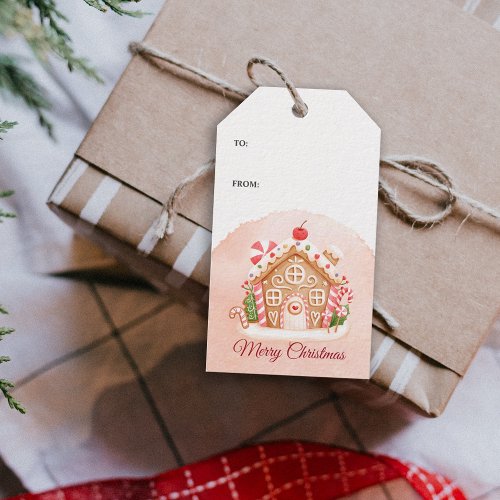 Pink Gingerbread House Holiday Party Gift Tags