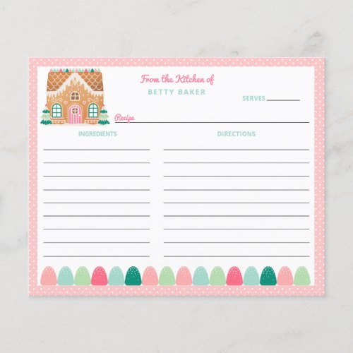 Pink Gingerbread House   Holiday Recipe Card