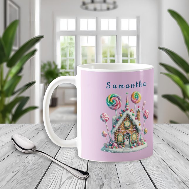 Pink Gingerbread House Kids Name Mug (Creator Uploaded)