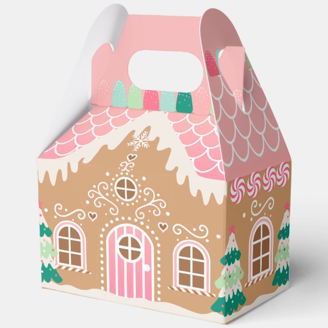 Pink Gingerbread House LARGE Favor Box (Front)