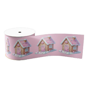 Pink Gingerbread House On Pink Grosgrain Ribbon