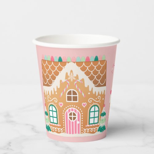 Pink Gingerbread House Paper Cups