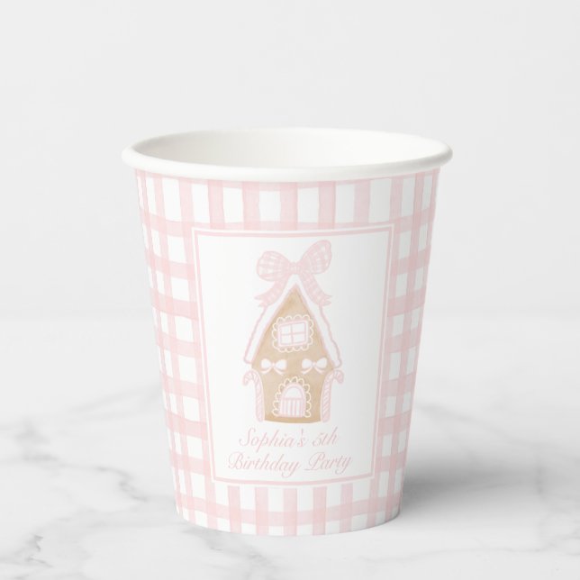 Pink Gingerbread House Party Paper Cups (Front)