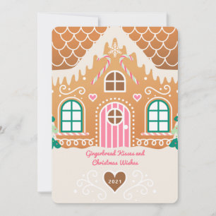 Pink Gingerbread House Photo Christmas Card