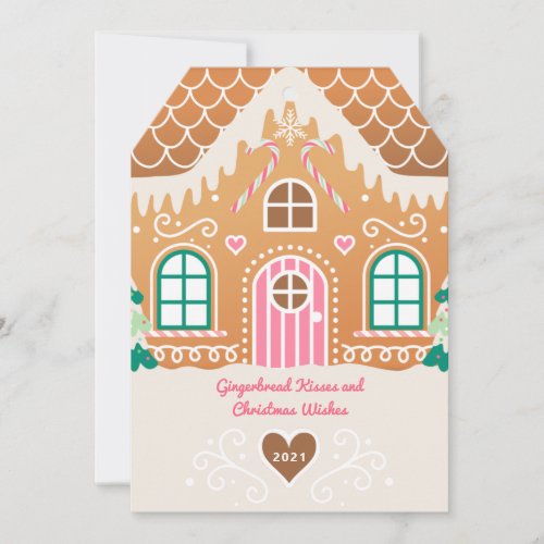 Pink Gingerbread House Photo Christmas Card 