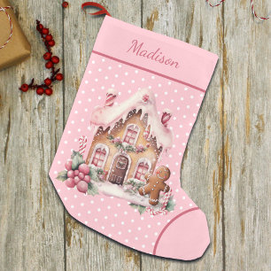 Pink Gingerbread House Polka Dot Custom Small Christmas Stocking