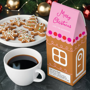 Pink Gingerbread House Sweet Cozy Christmas Brown Roasted Coffee