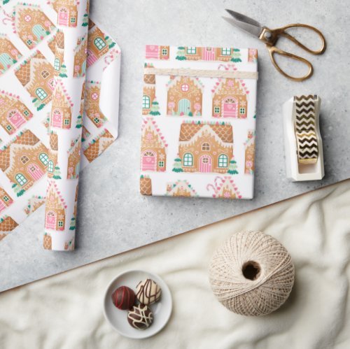 Pink Gingerbread House Wrapping Paper