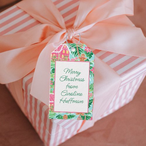 Pink Gingerbread Houses Personalized Christmas Gift Tags