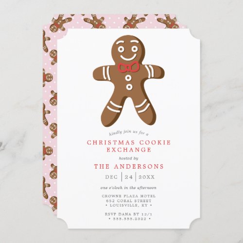 Pink Gingerbread Man Cookie Exchange Christmas Invitation