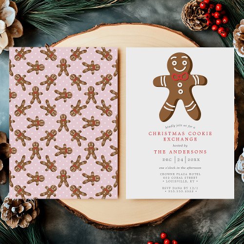 Pink Gingerbread Man Cookie Exchange Christmas Invitation