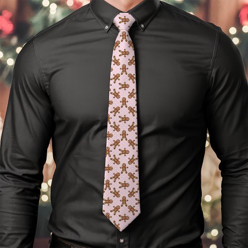 Pink Gingerbread Man Polka Dot Christmas Neck Tie