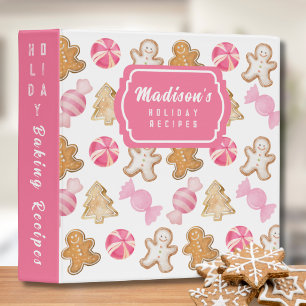 Pink Gingerbread Pattern Holiday Baking Recipe 3 Ring Binder